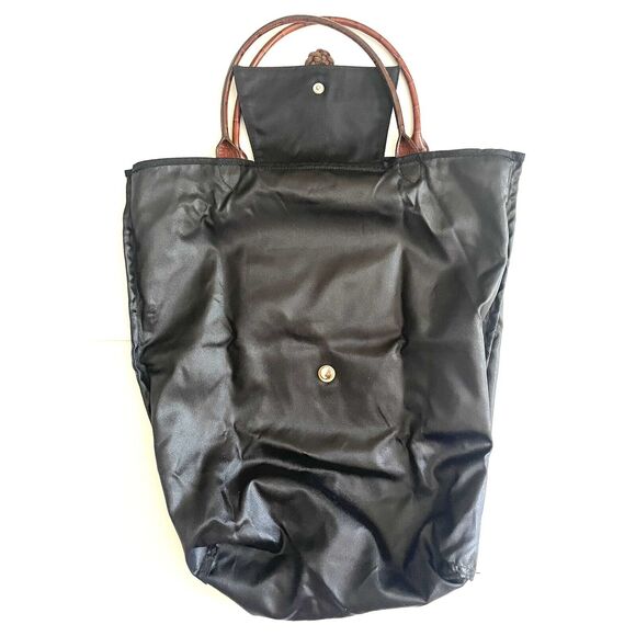 Brighton Silver Heart Brown Leather Handles Black Nylon Long Tote Bag - Picture 5 of 16